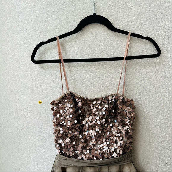 SCALA strapless taupe gray sparkle sequin silk ruffle mini prom dress womens 2 - Picture 13 of 13